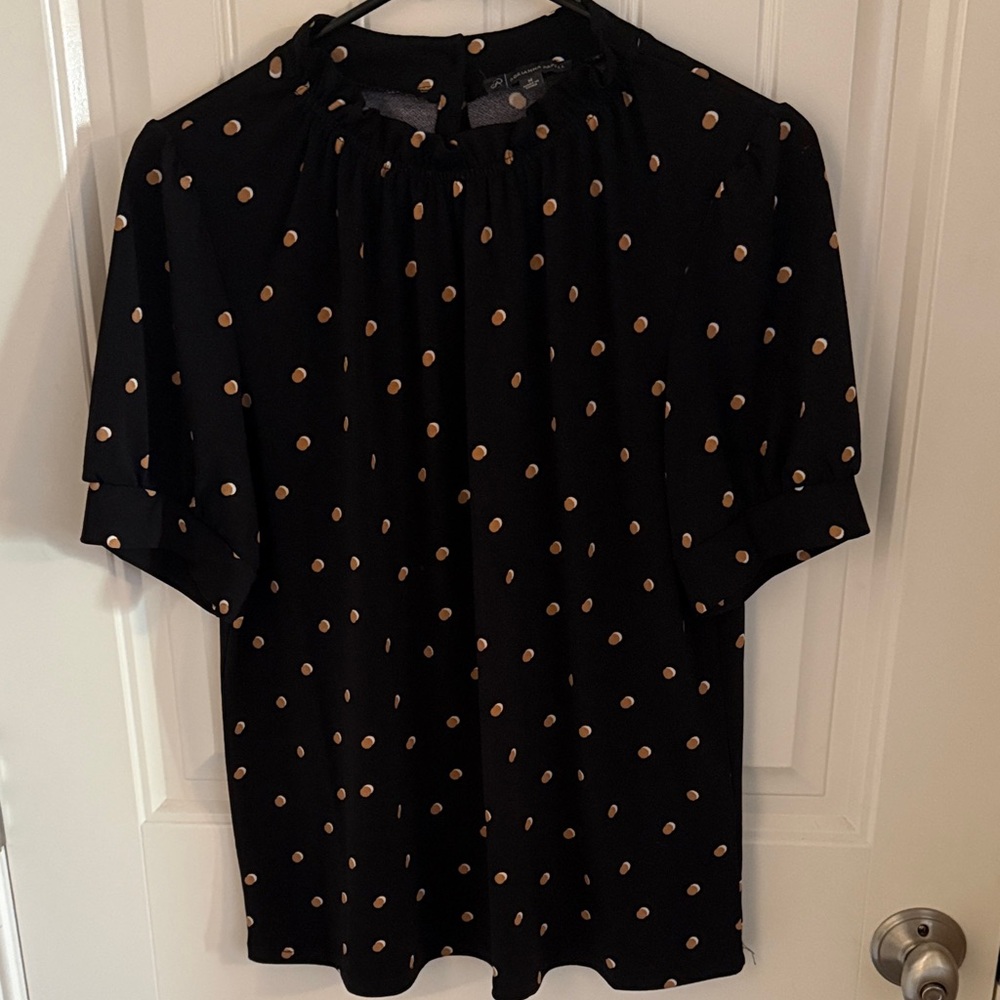 Adrianna Papell Black and Tan Polka Dot Women's Top
